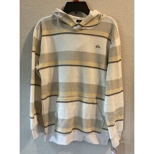 NEW Boy's Quicksilver White Striped Hoodie | Size Medium 10/12